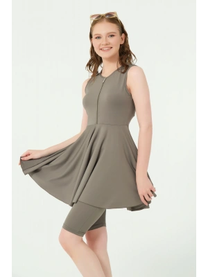 Kloş Etekli Sıfır Kol Yarı Kapalı Mayo