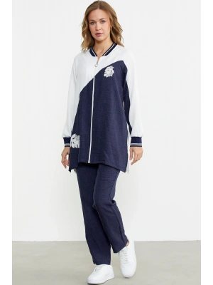 Fermuar Kapamalı Nakışlı Tunik Takım - Lacivert