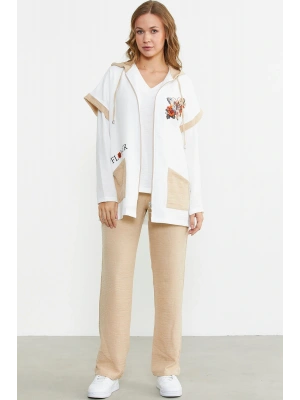 Keten Görünümlü Rahat Kalıp Üçlü Takım - Bej