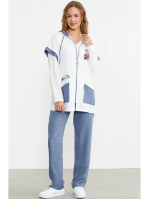 Keten Görünümlü Rahat Kalıp Üçlü Takım - Indigo