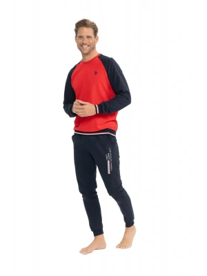 US POLO LİSANSLI PAMUKLU BİSİKLET YAKA UZUN KOLLU ERKEK PİJAMA TAKIM