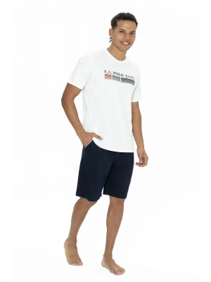 U.s Polo Assn. 18871 Erkek Kısa Kollu Bisiklet Yaka Şortlu Pijama Takımı-Ekru