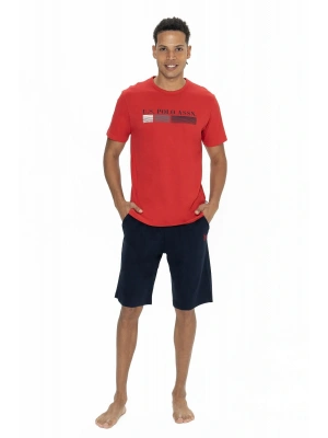 U.s Polo Assn. 18871 Erkek Kısa Kollu Bisiklet Yaka Şortlu Pijama Takımı-Kırmızı