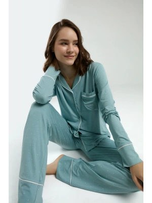 Kadın Yeşil Gömlek Pijama Takım