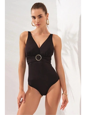 Stella V Yaka Tokalı Korseli Mayo Siyah DLX-231133