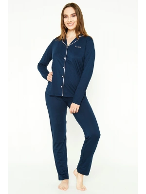 Classic Lacivert Kadın Gömlek Pijama Takımı