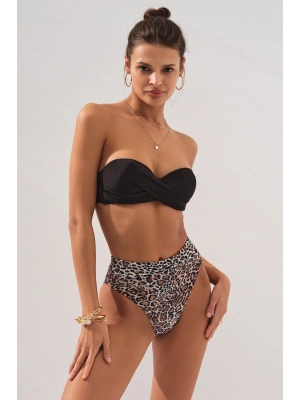 Bonie Dolgulu Straplez Yüksek Bel Bikini Takım Leopar 231225-d