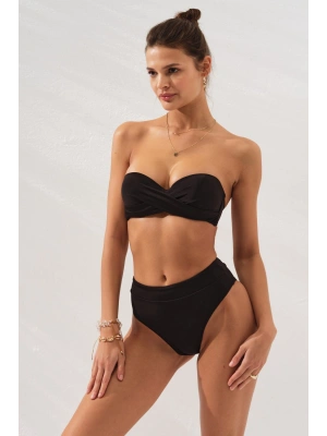 Bonie Dolgulu Straplez Yüksek Bel Bikini Takım Siyah 231225