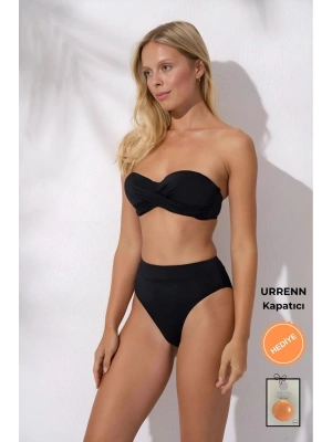 Düğüm Detaylı Yüksek Bel Dolgulu Straplez -urrenn Kapatıcı Hediyeli- 2025 Yeni Sezon Bikini Takımı