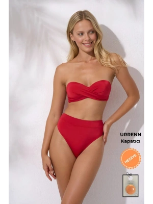 Düğüm Detaylı Yüksek Bel Dolgulu Straplez -Urrenn Kapatıcı - 2025 Yeni Sezon Bikini Takımı