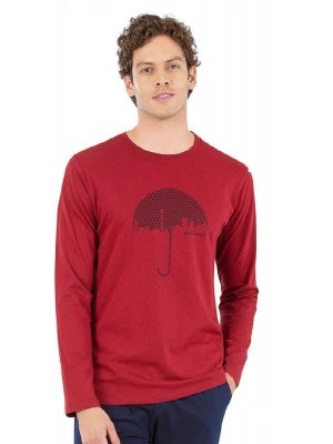 6070 Erkek Uzun Kollu Bisiklet Yaka Pijama Takımı-Bordo
