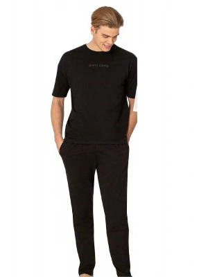 6086 Erkek Kısa Kollu Bisiklet Yaka Oversize Pijama Takım-Siyah