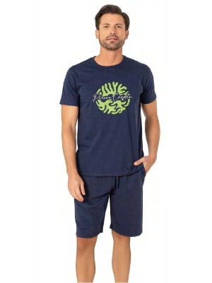 6074 Erkek Kısa Kollu Şortlu Pijama Takım-İndigo