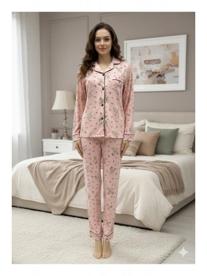 Yeni Sezon Kadın Kışlık Süet Uzun Kollu Önü Düğmeli Yumuşak Dokulu Pijama Takımı 49002