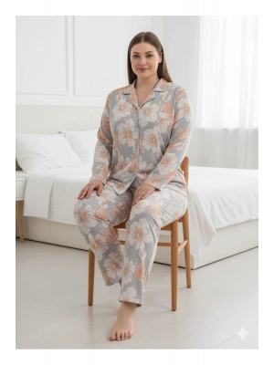 Yeni Sezon Battal Yakalı önden düğmeli yumuşak viskon pijama takımı 12026