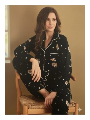 Yeni Sezon Kadın Kışlık Süet Uzun Kollu Önü Düğmeli Yumuşak Dokulu Pijama Takımı 49015