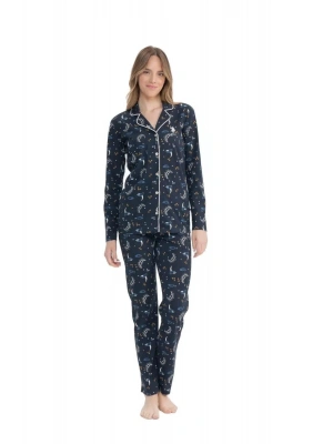 U.S. Polo Assn. 17119 Ay Yıldız Desenli Uzun Kollu Boydan Düğmeli Gömlek Pijama Takım