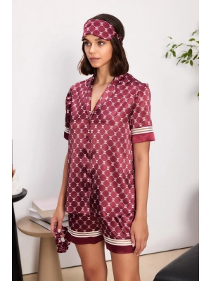 Saten Biyeli Kadın Pijama Takımı - 1325 Bordo