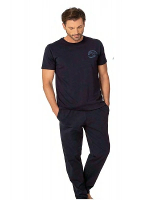 6079 Erkek Kısa Kollu Bisiklet Yaka Pijama Takım-Lacivert