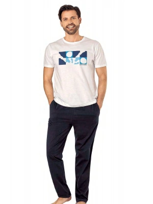 6076 Erkek Kısa Kollu Bisiklet Yaka Pijama Takım-Beyaz