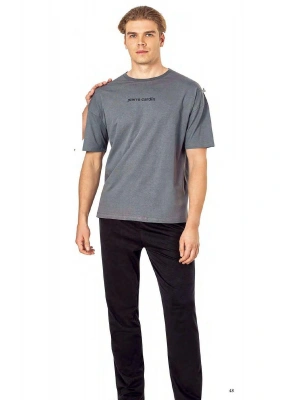6086 Erkek Kısa Kollu Bisiklet Yaka Oversize Pijama Takım-Koyugri