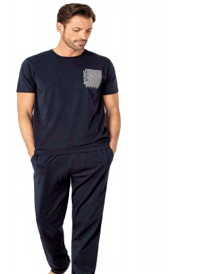 6075 Erkek Lacıvert Kısa Kollu Yuvarlak Yaka Penye Pijama Takımı