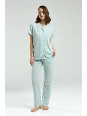 Kadın Gömlek Pijama Takım, Viskon Kumaş, Cep Detaylı