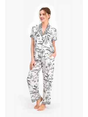 Kadın Krem Gömlek Pijama Takımı - Pc7736-s