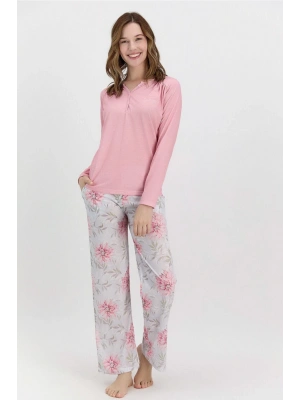 Çiçekli Açık Pembe Kadın Pijama Takımı