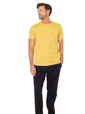 6079 Erkek Kısa Kollu Bisiklet Yaka Pijama Takım-Sarı
