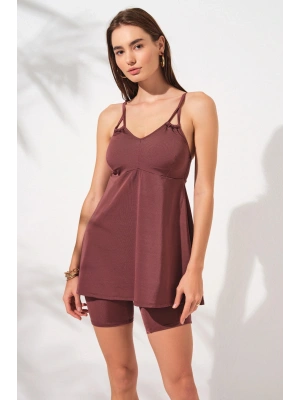 Lisa Şortlu V Yaka Tankini Toffee 231500