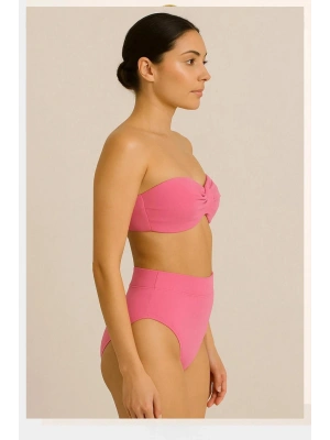 Kadın Pembe Dolgulu Straplez Yüksek Bel Bikini Takım