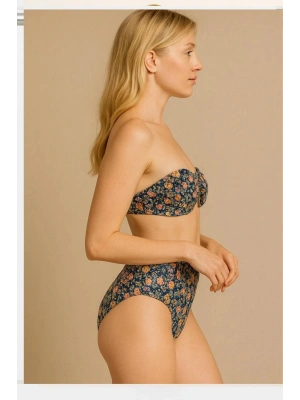 Kadın Daisy Dolgulu Straplez Yüksek Bel Bikini Takım