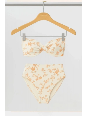 Kadın Flower Dolgulu Straplez Yüksek Bel Bikini Takım
