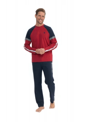 18831 Erkek Bordo Uzun Kollu Yuvarlak Yaka Penye Süprem Pijama Takım