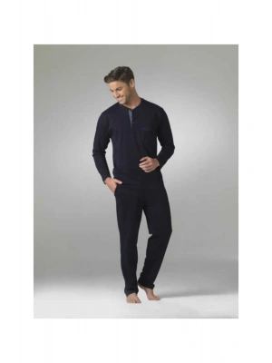 Erkek Uzun Kol Çeyiz Lacivert Pijama Takım 5454