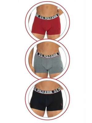 U.s Polo Assn. 80533 Erkek Pamuklu 3lü Boxer-Bordo&Siyah&Antrasitmelanj