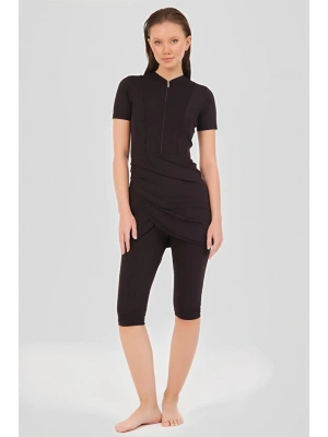 Biyeli Anvelop Etekli Yarım Kol Yarı Kapalı Mayo DLX-24701