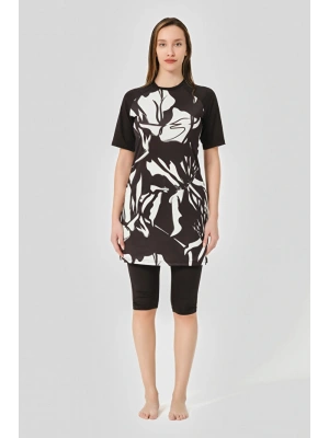 Patchwork Reglan Yarım Kol Yarı Kapalı Mayo DLX-24707