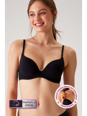 Siyah 6401 Rome Soft Push Up / Yarı Destekli Tak-çıkar Askılı Pamuklu Sütyen