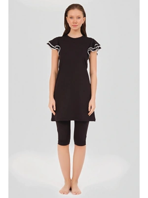 Valon Kol Siyah Yarı Kapalı Mayo DLX-24702