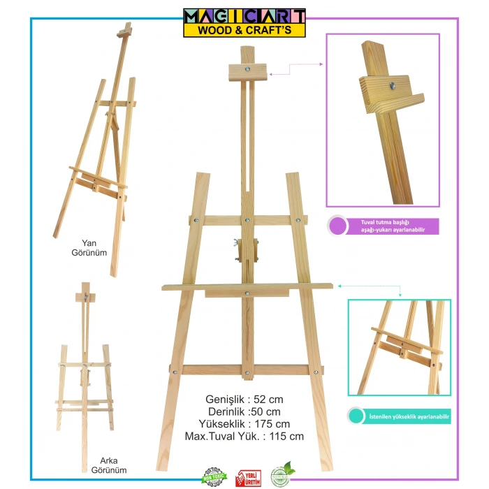 Magic Art Stüdyo Tipi Çam Şövale 175 cm (Kutulu)