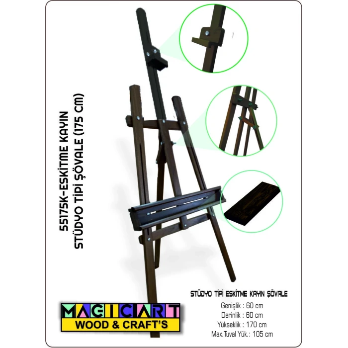 Magic Art Lüks Ayaklı Çam Şövale 175 cm Eskitme