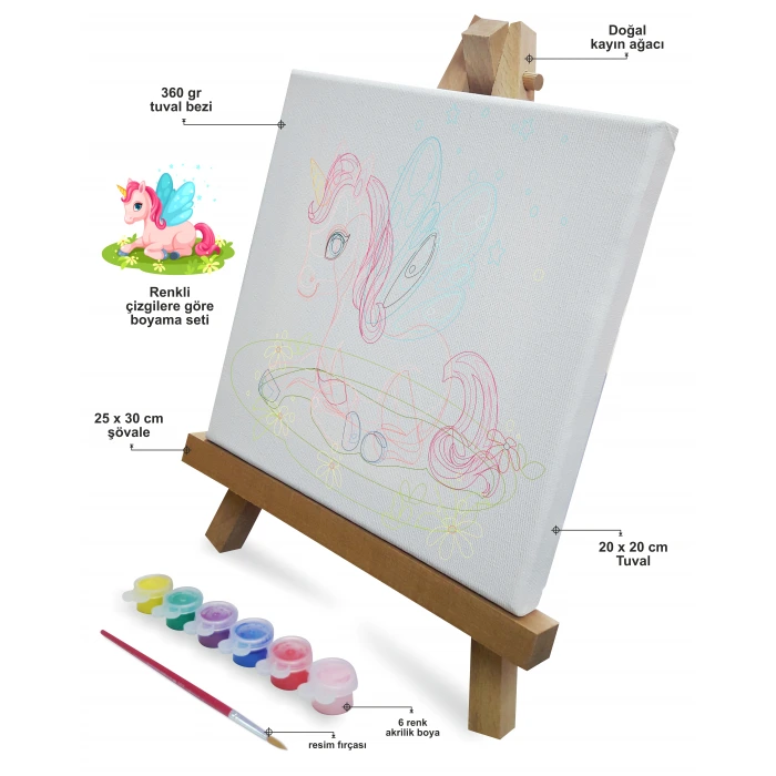 Magic Art Renklerle Tuval Boyama Seti + Şövale + Boya + Fırça
