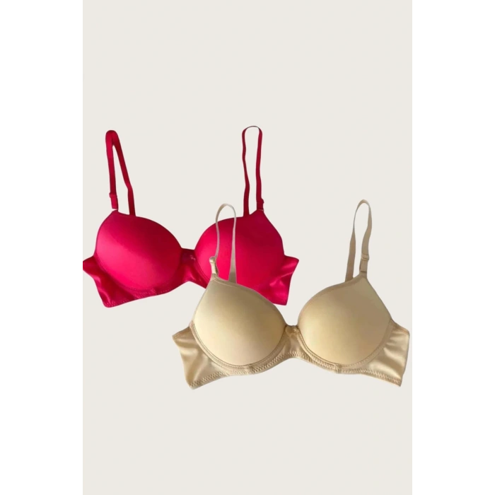Aria s Closet Ten-Kırmızı 2 li Mikro Kumaş Push Up Dolgulu Balenli Günlük Destekli Sütyen