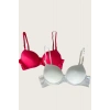 Aria s Closet Kırmızı-Beyaz 2 li Mikro Kumaş Push Up Dolgulu Balenli Günlük Destekli Sütyen