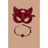 Aria s Closet Kırmızı Deri Maske ve Ağız Topu Harness Aksesuar