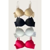 Aria s Closet Siyah-Beyaz-Kırmızı-Ten 4 lü Dolgulu Push Up Micro Balenli Günlük Tek Destekli Sütyen