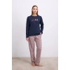 Rahat ve Şık %100 Pamuklu Uzun Kol Sweatshirt ve Ekose Pantolon Pijama Takımı
