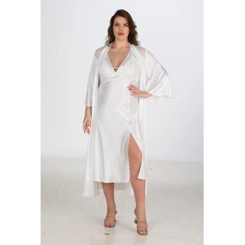 Aria s Closet 2li Ekru Sabahlık Takımı Bigsize 6224